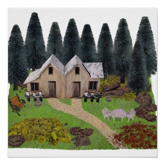 Cabin Chalet in het bos Perfect Poster (Voorkant)