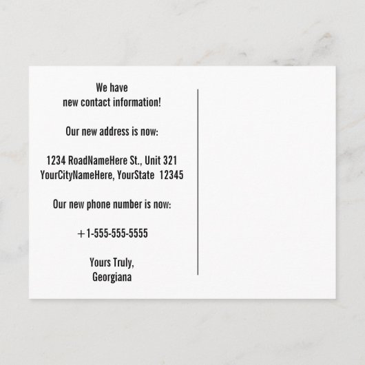 Cabin Chic Nieuwe Appartement Ansichtkaart Aankondigingskaart (Achterkant)