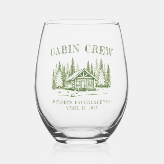 Cabin Crew Groen Meisjesuitje Vrijgezellenfeest Wijnglas Zonder Voet (Voorkant)