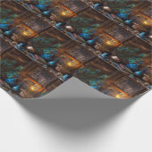 Cabin door lamplicht rustieke winter scène bruin b cadeaupapier (Hoek)