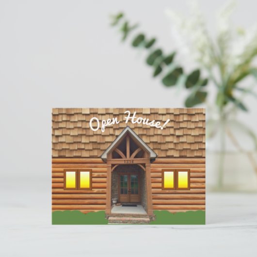 Cabin Facade Realtor Open House Briefkaart (Staand voorkant)