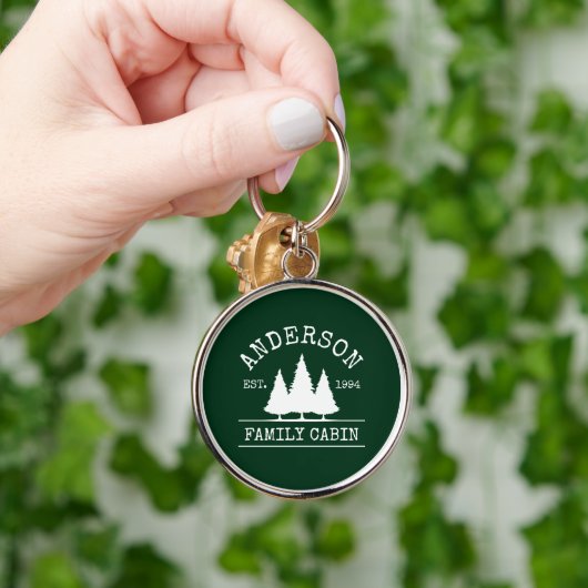 Cabin familienaam Forest Green Rond Sleutelhanger (Hand)
