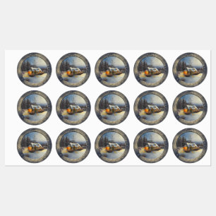 Cabin Home in Winter Labels