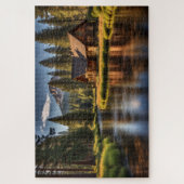 Cabin in een dennenbos legpuzzel (Verticaal)