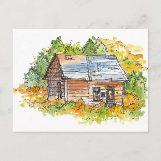 Cabin Ink Pen Schets Waterverf Landschap Briefkaart (Voorkant)