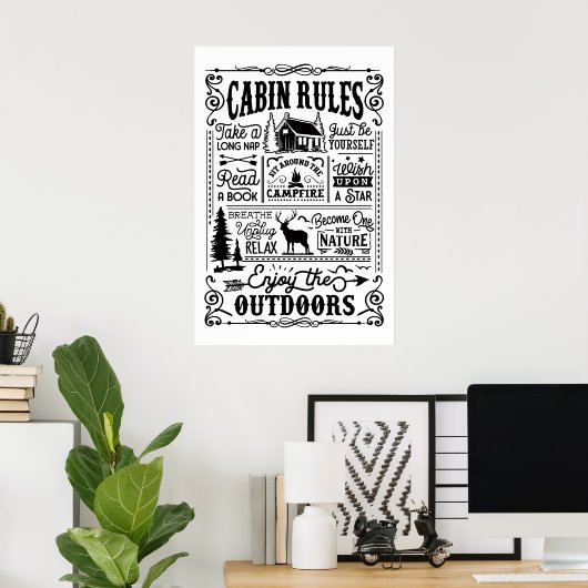 Cabin Life: Ontkoppel en omarm het buitenleven Poster (Thuiskantoor)