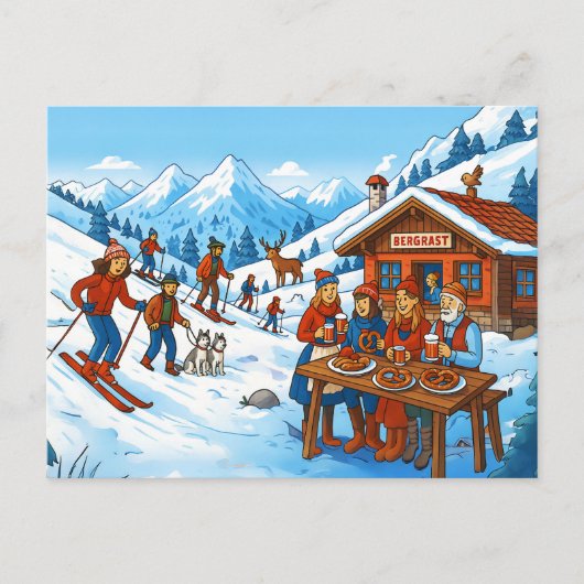 Cabin Magic met Skiën Feestdagenkaart (Voorkant)