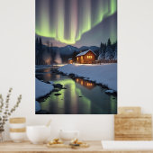 Cabin onder het noorderlicht poster (Keuken)