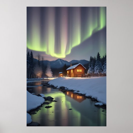 Cabin onder het noorderlicht poster (Voorkant)