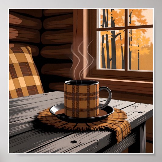 Cabin Plaid Koffie Herfst Bos Rustiek Home Art Poster (Voorkant)