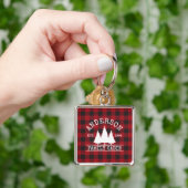 Cabin Red Buffalo Spelling Familienaam Square Sleutelhanger (Hand)