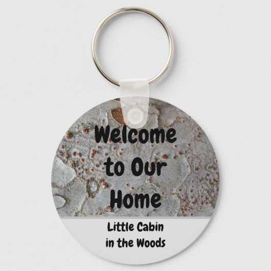 Cabin Rental Guest Tree Bark Natuur Welkomstwoord Sleutelhanger (Voorkant)