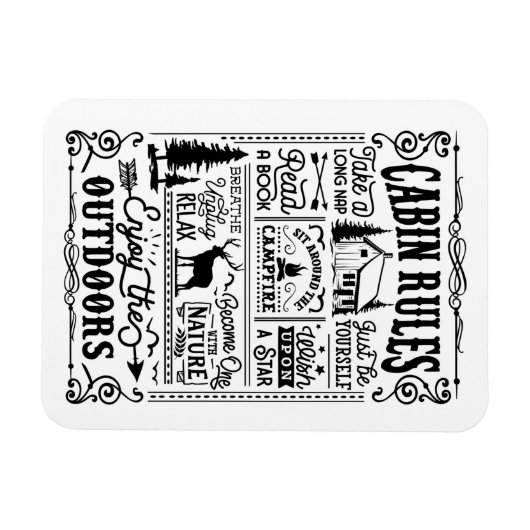 Cabin Rules Black en White Magneet (Horizontaal)