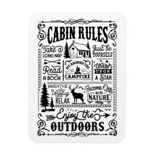 Cabin Rules Black en White Magneet
