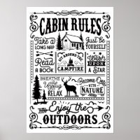 Cabin Rules Black en White Poster