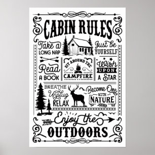 Cabin Rules Black en White Poster