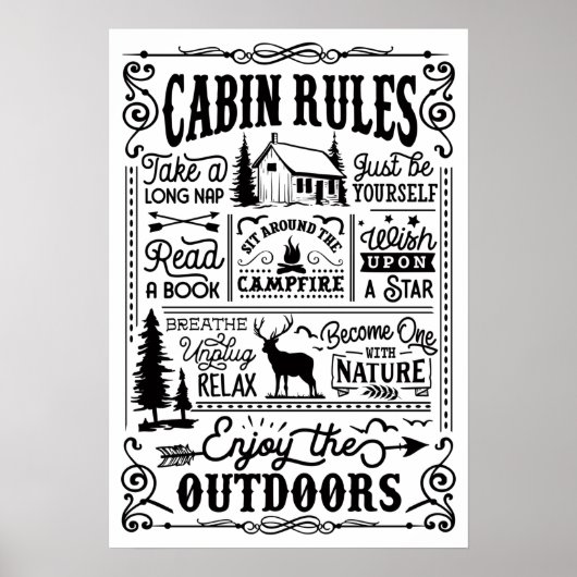 Cabin Rules Black en White Poster (Voorkant)