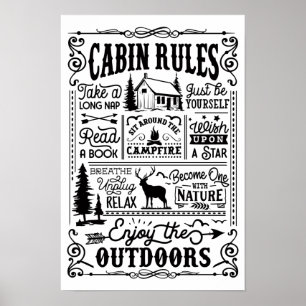 Cabin Rules Black en White Poster