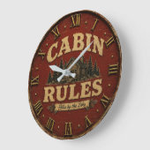 Cabin Rules Rustic Lake Cabin Grote Klok (Hoek)