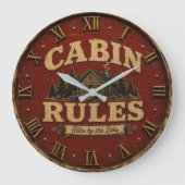 Cabin Rules Rustic Lake Cabin Grote Klok (Voorkant)