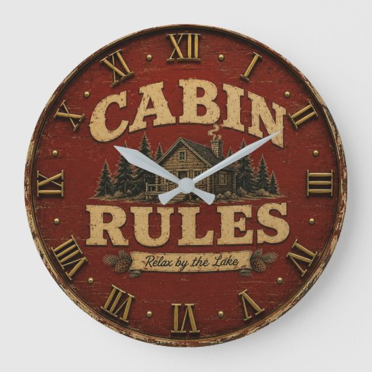 Cabin Rules Rustic Lake Cabin Grote Klok (Voorkant)