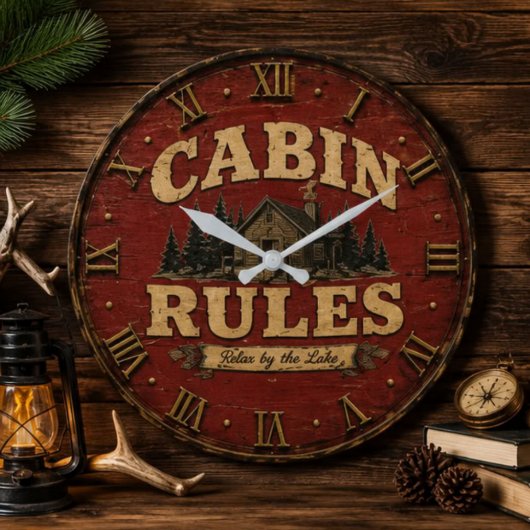 Cabin Rules Rustic Lake Cabin Grote Klok