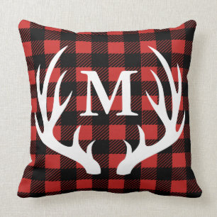 Cabin Rustic Deer Antlers Buffalo Check Pset Kussen