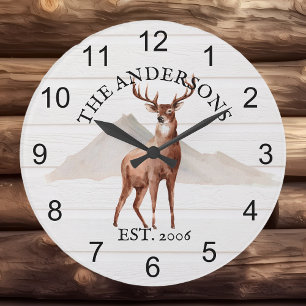 Cabin Rustic Deer wood Personalized Mountain Grote Klok