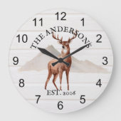 Cabin Rustic Deer wood Personalized Mountain Grote Klok (Voorkant)