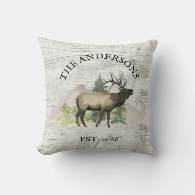 Cabin Rustic Elk White Wood - Gepersonaliseerd geb Kussen (Voorkant)