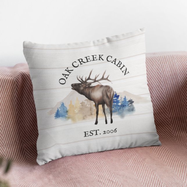 Cabin Rustic Elk White Wood - Gepersonaliseerd geb Kussen (Creator heeft geüpload)