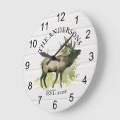 Cabin Rustic Elk wood Personalized Mountain Grote Klok (Hoek)
