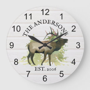 Cabin Rustic Elk wood Personalized Mountain Grote Klok