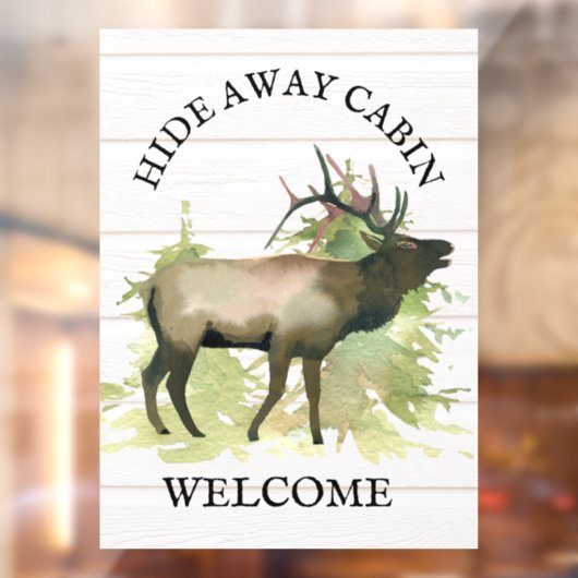 Cabin Rustic Elk wood Personalized Mountain STR Raamsticker (Vel 2)