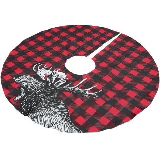 Cabin Rustic Moose Red en Black Pset Kerstboom Rok (Gekanteld)