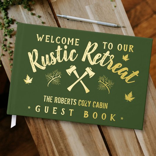 Cabin Rustic Retreat Gepersonaliseerde Naam Green  Gastenboek