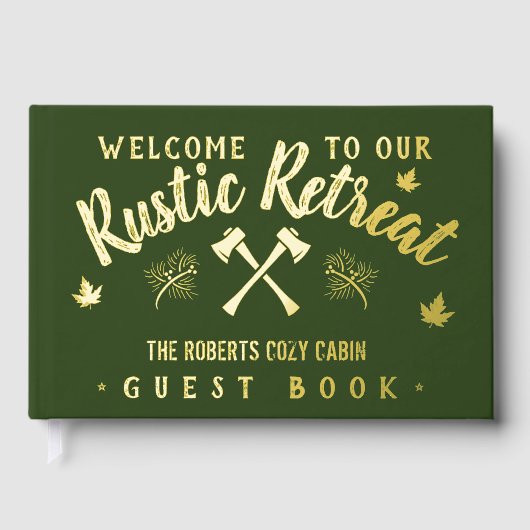 Cabin Rustic Retreat Gepersonaliseerde Naam Green  Gastenboek (Voorkant)