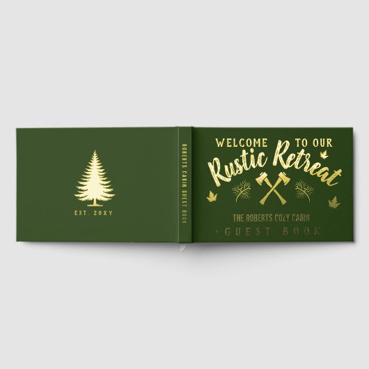 Cabin Rustic Retreat Gepersonaliseerde Naam Green  Gastenboek (Volledig)