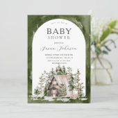 Cabin Theme Forest Woodland Green Baby shower Kaart (Staand voorkant)