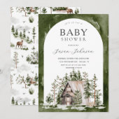 Cabin Theme Forest Woodland Green Baby shower Kaart (Voorkant / Achterkant)