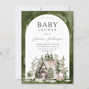 Cabin Theme Forest Woodland Green Baby shower Kaart