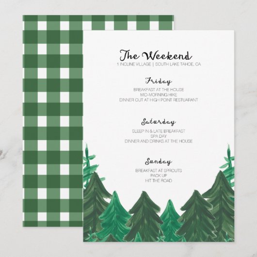 Cabin Weekend Itinerary - Bachelorette Party Weeke Programmakaart (Voorkant / Achterkant)