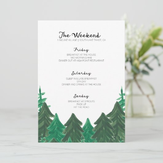 Cabin Weekend Itinerary - Bachelorette Party Weeke Programmakaart (Staand voorkant)