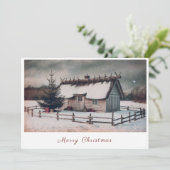  Cabin Winter Scene Kerstvakantie Kaart (Staand voorkant)