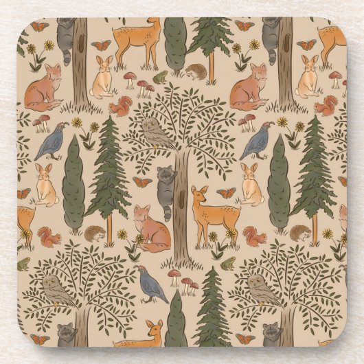 Cabincore Woodland Forest Animals Bier Onderzetter (Voorkant)