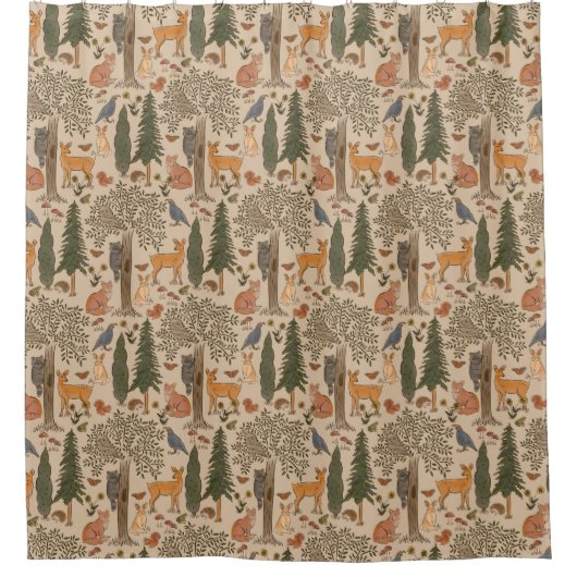 Cabincore Woodland Forest Animals Douchegordijn (Voorkant)