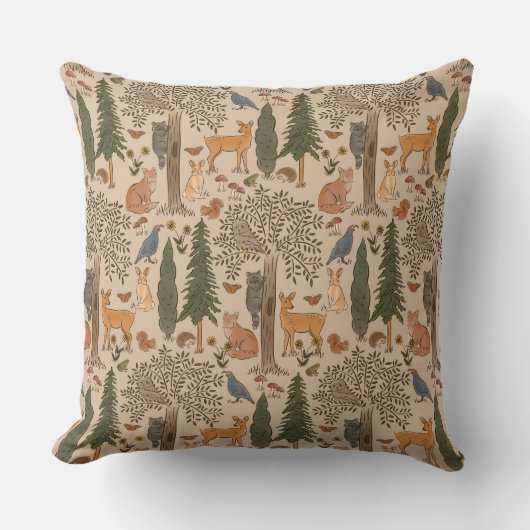 Cabincore Woodland Forest Animals Kussen (Voorkant)