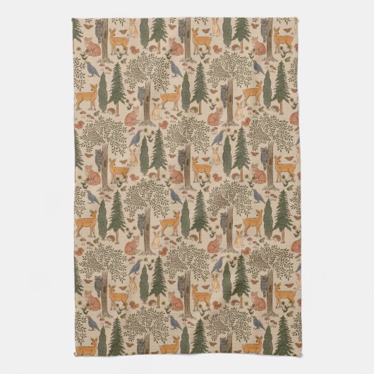 Cabincore Woodland Forest Animals Theedoek (Verticaal)