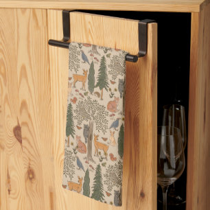Cabincore Woodland Forest Animals Theedoek