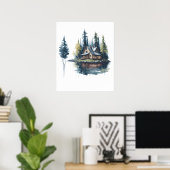 Cabine aan de Waterverf van het meer Poster (Thuiskantoor)